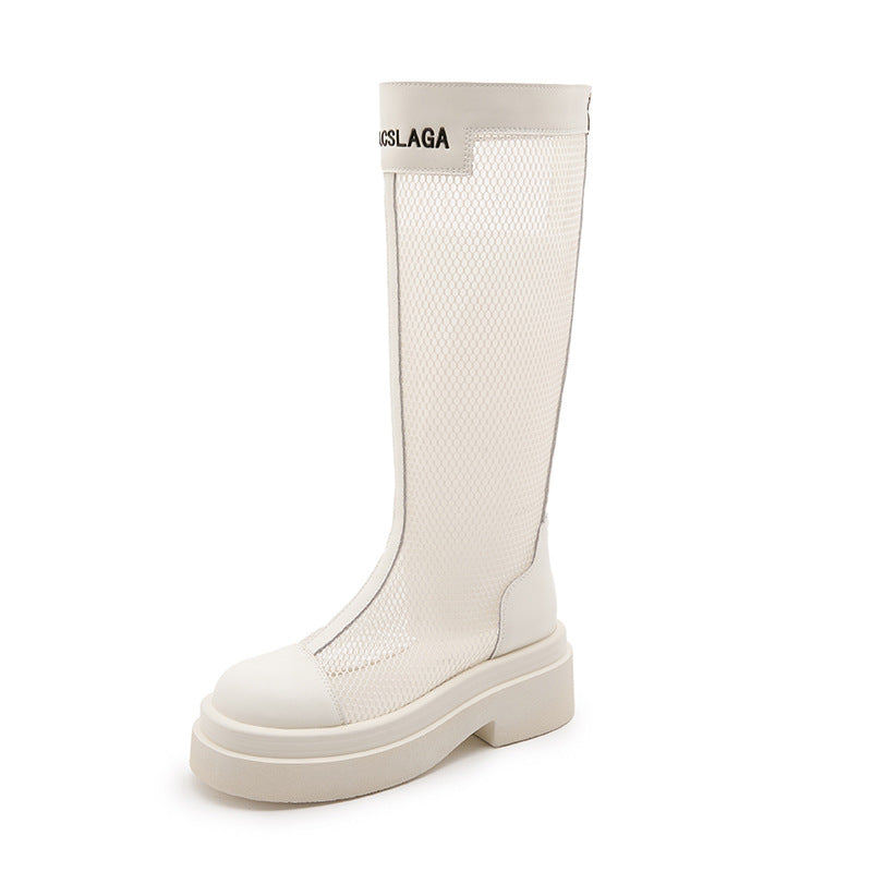 Women's Thick-soled Mesh Fashionable Thin Breathable Knee-length Summer High Women's Leather Boots