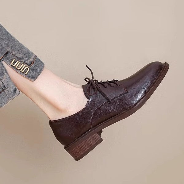 Women's Black British Style Small French Comfortable Leather Shoes