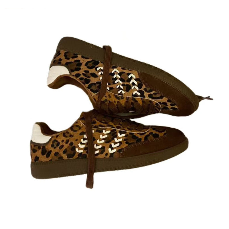 Women's Horse Fur Leopard Print German Training Retro Women's Casual Shoes