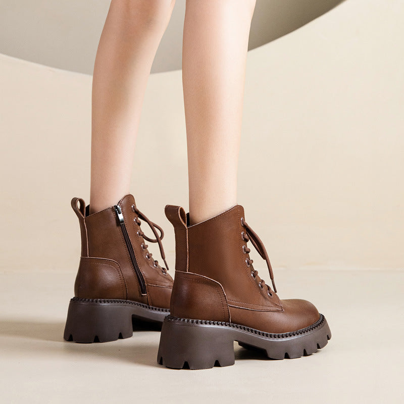 Women's Washed Retro Fashion British Style Platform Boots