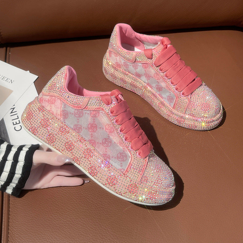 Women's Pink Full Diamond Pumps Muffin Platform Sneakers