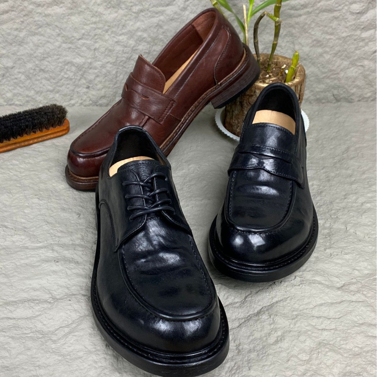 Men's Round Toe Slip-on Washed Horse Business Loafers/doug Shoes