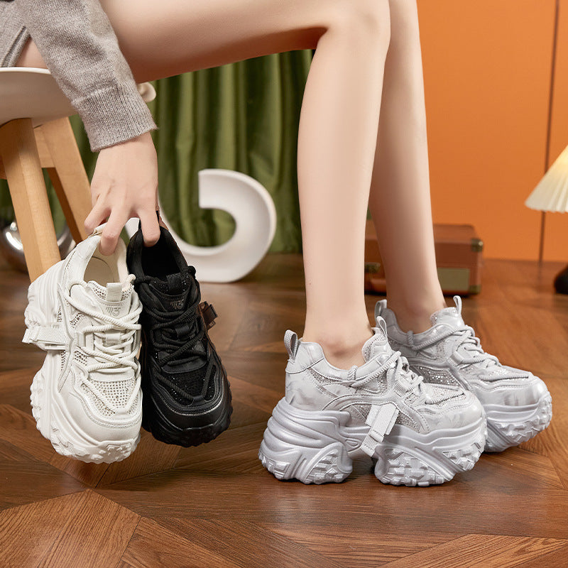 Women's Platform Dad Spring Rhinestone Fashion Small Height Increasing Women's Sports Shoes