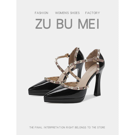 Women's Rivets Toe Cap Hollow Pointed Stiletto High Heeled Sandals