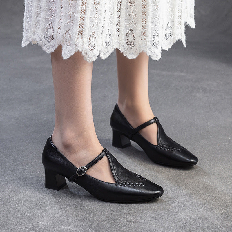 Women's Vintage Mary Jane Small Comfortable Strap Heels