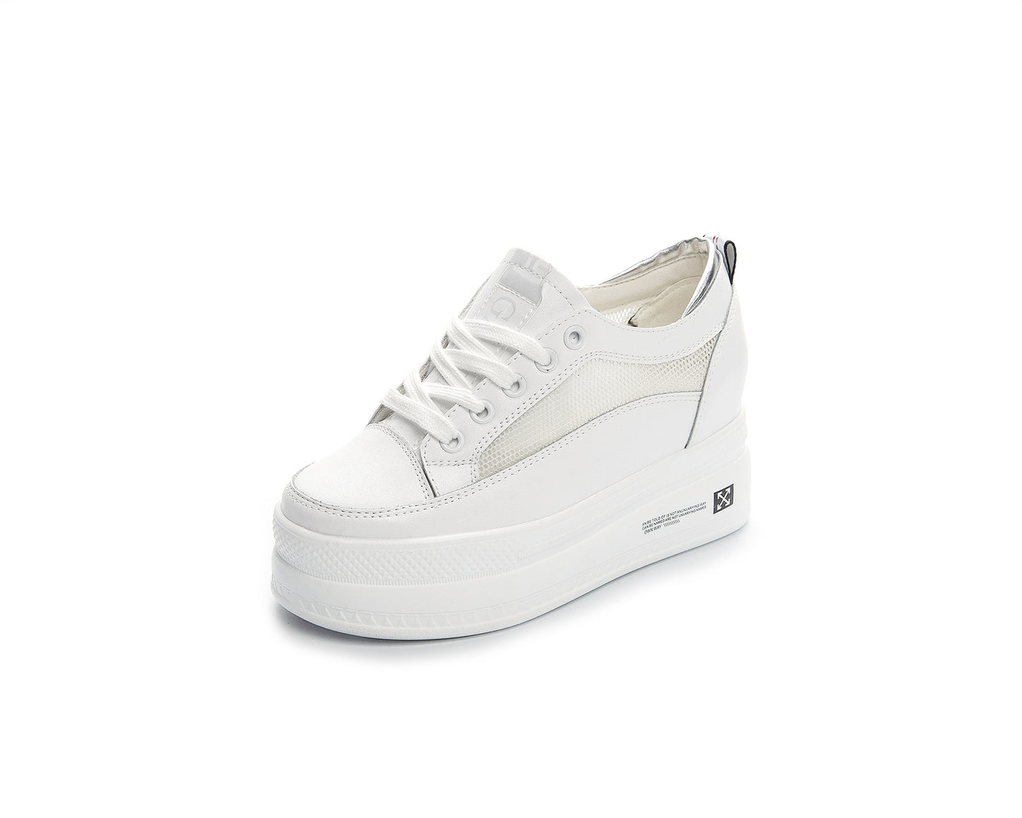 Women's White Genuine Platform Height Increasing Insole Casual Shoes