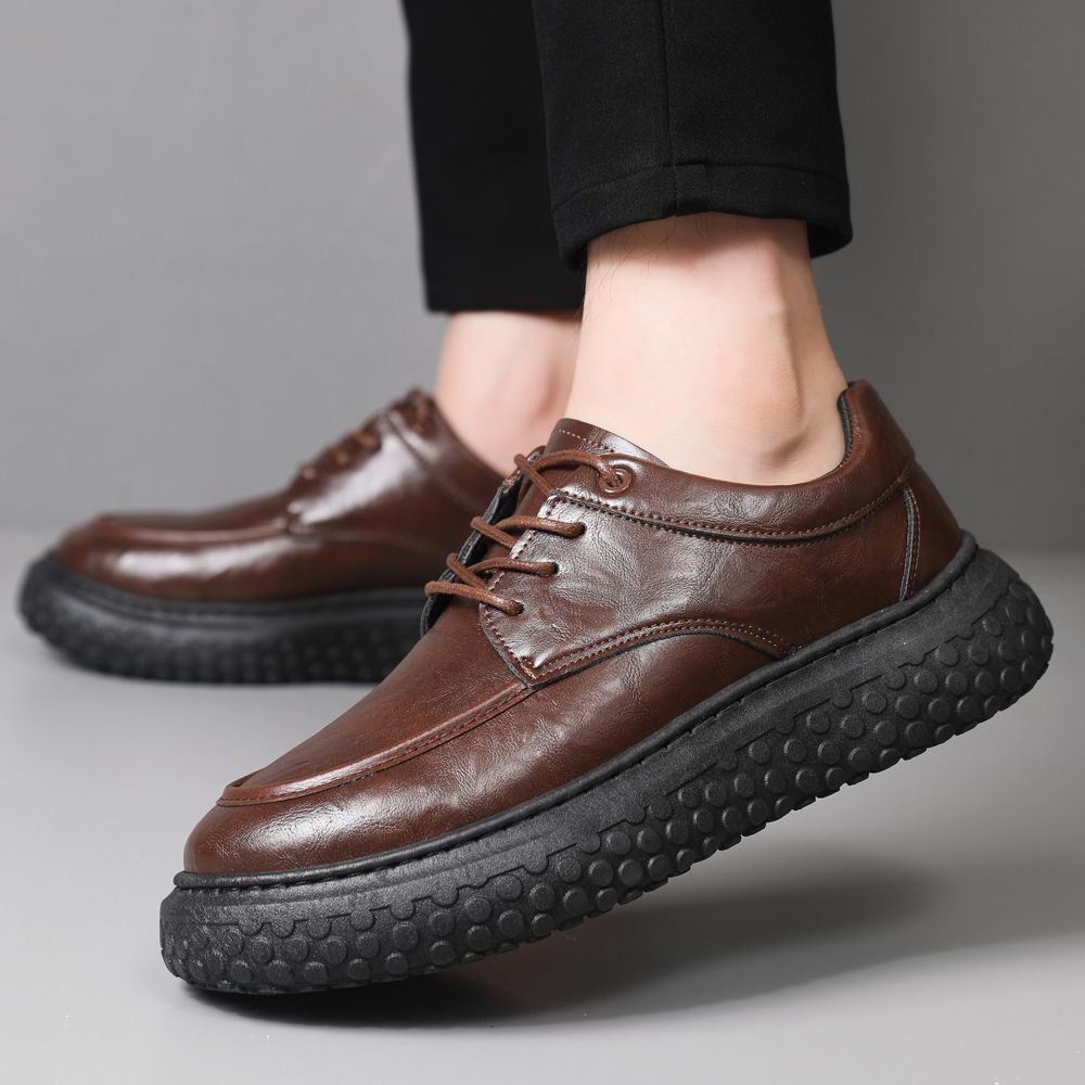 Men's British Retro Trendy Platform Lace Up Increased Black Men's Casual Leather Shoes