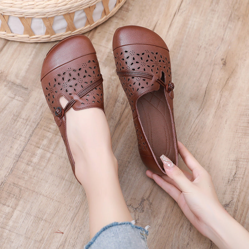 Women's Style Hollow Out Beef Tendon Flat Mom Women's Shoes