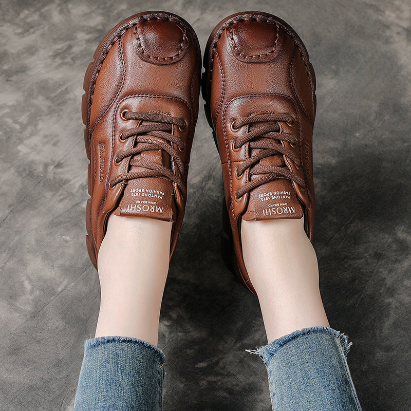 Women's Full Cowhide Wedge Platform Mid Mom Women's Casual Shoes