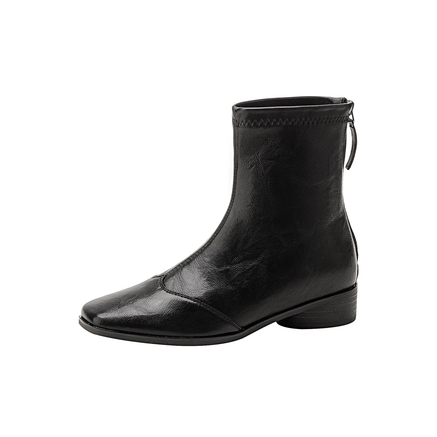 Square Toe Fashion Commuter Thick Comfortable Back Zipper Women's Leather Boots