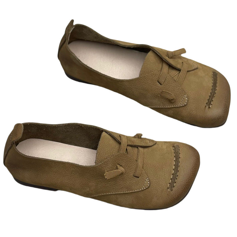 Women's Head Comfortable Elastic Band First Layer Cowhide Versatile Leather Shoes