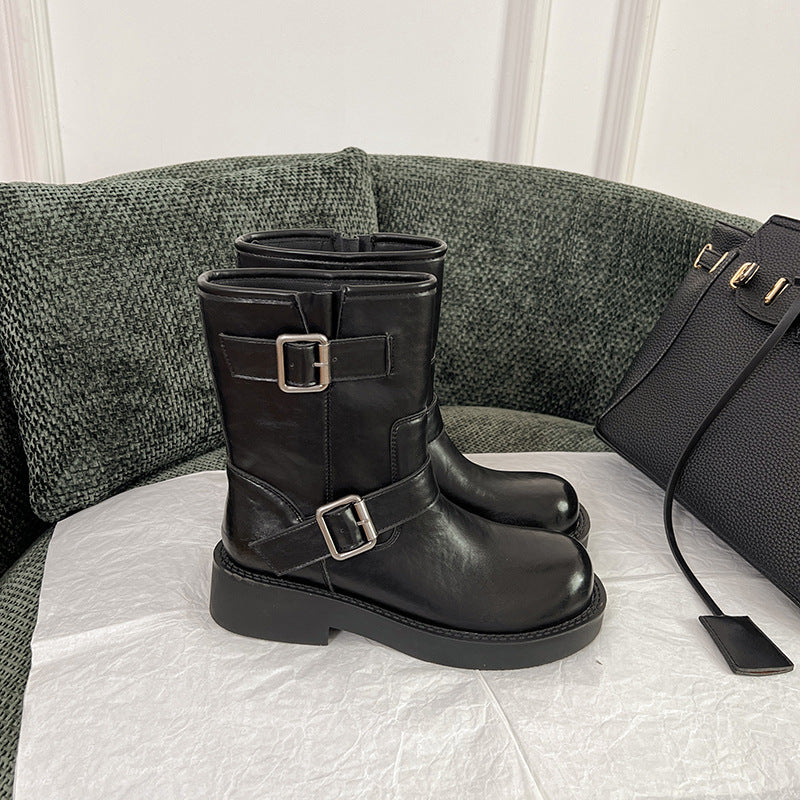Women's British Style Ankle Vintage Brown Round Women's Leather Boots