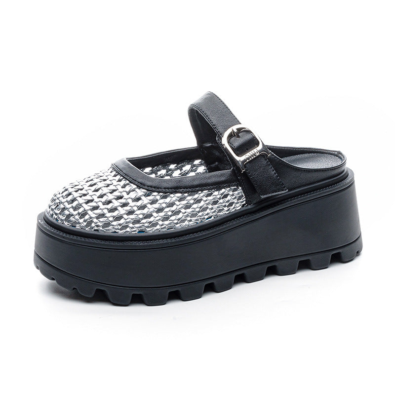 Women's Woven Hollowed Summer Buckle Thick Bottom Slippers