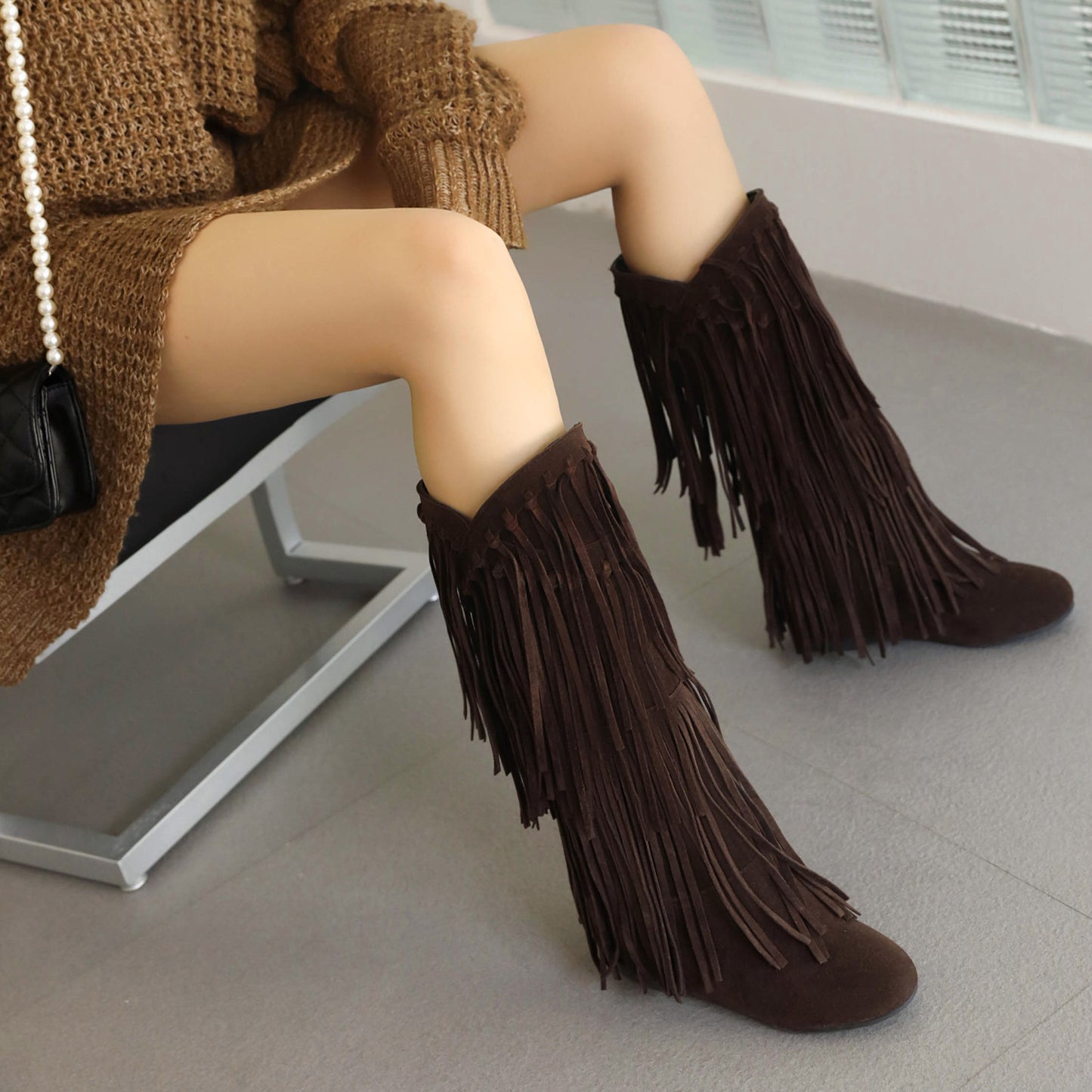 Women's Large Size Tassel Preppy Style Flat Women's Leather Boots