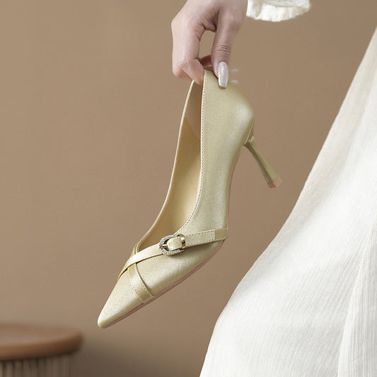 Satin Cross Buckle Classy High Female Stiletto Long Women's Fashion Shoes