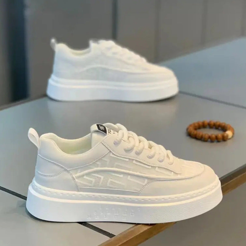 Men's Summer Low Top Platform White Mesh Breathable Board Men's Sports Shoes