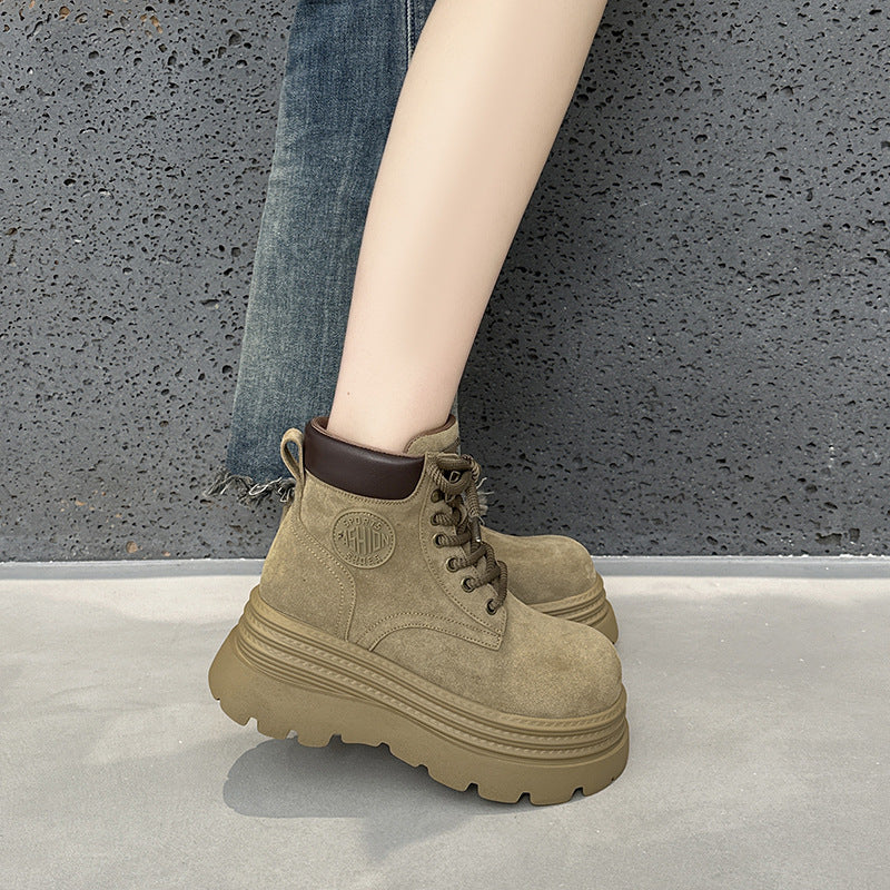 Women's Thick Bottom Inner Height Increasing British Style Boots