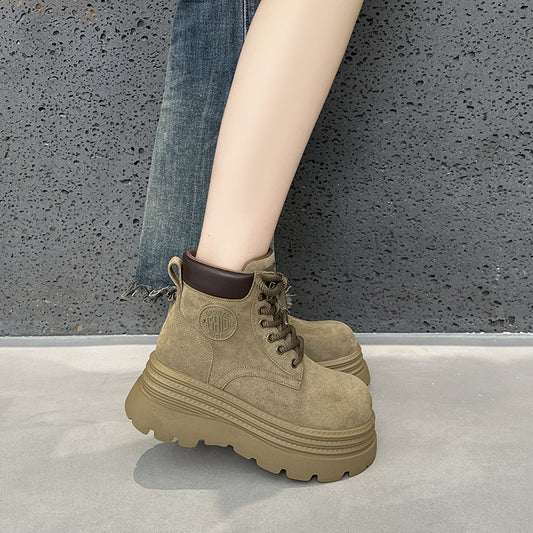 Women's Thick Bottom Inner Height Increasing British Style Boots