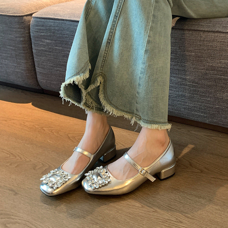 Women's Strap Square Toe Low-cut Mary Jane Widened Women's Shoes