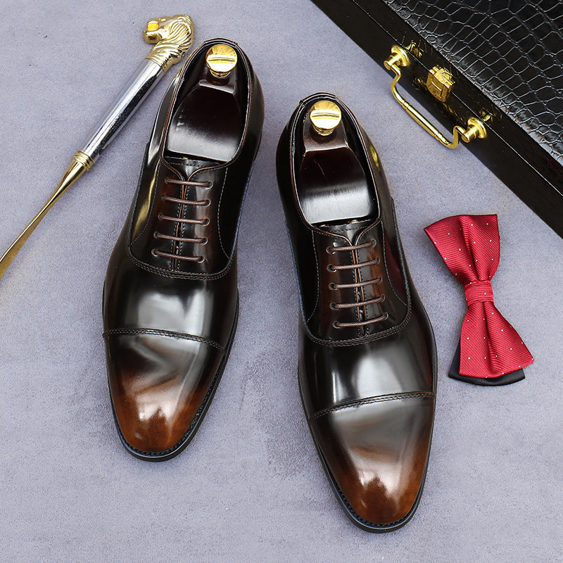 Men's European Style Handmade Genuine Glossy Three Leather Shoes