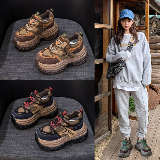 Women's Platform Dad Spring Height Increasing Insole Brushed Retro Women's Shoes