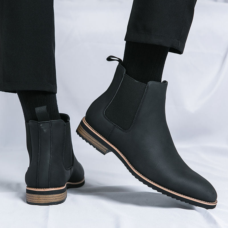 Men's British Martin Brown Formal Wear Breathable Chelsea Trends Slip-on Men's Business Leather Shoes