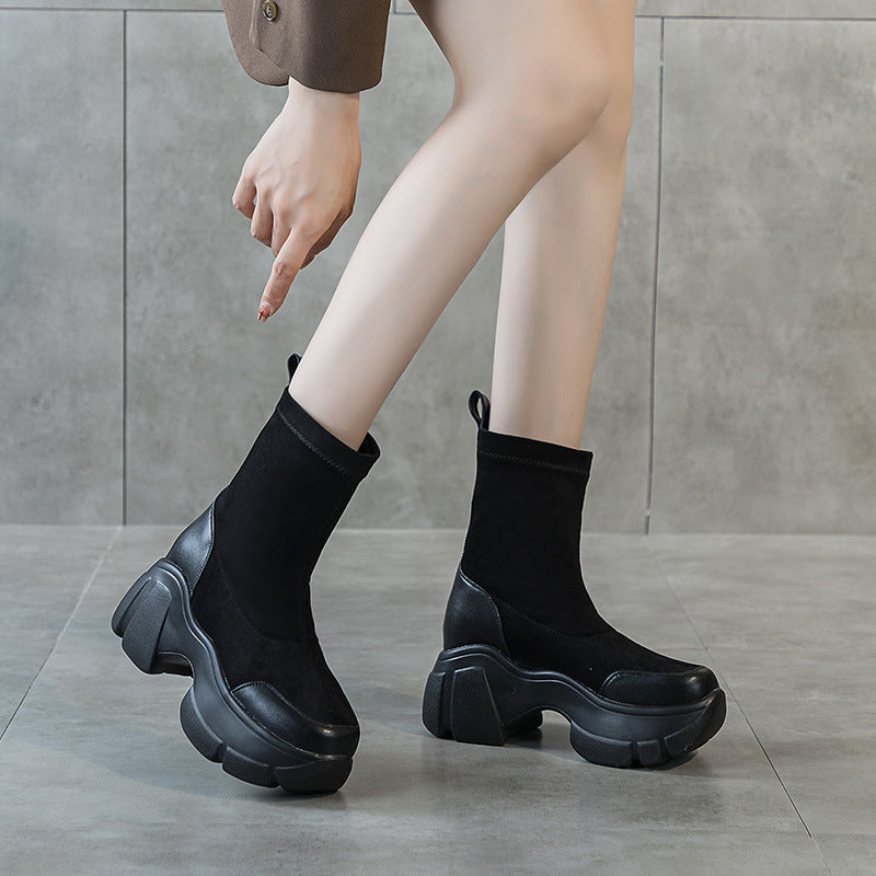 Women's Height Increasing Insole Stretch Autumn Black Women's Shoes