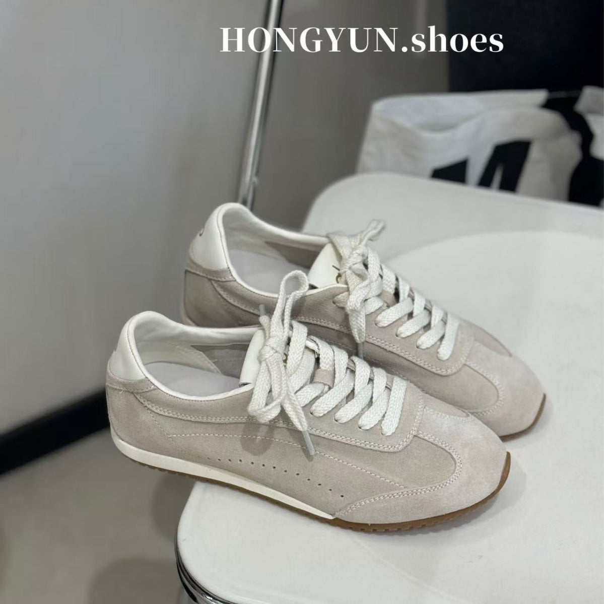 Red Rhyme Cow Suede Stitching Sports German Training Retro Easy Women's Casual Shoes