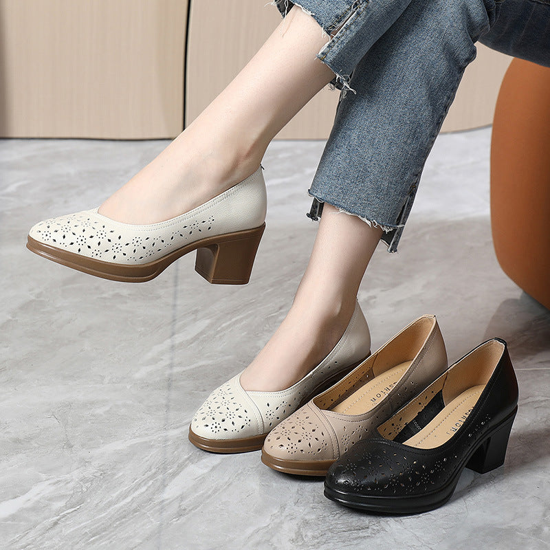 Women's Breathable Genuine Soft Bottom Thick Black Comfortable Mid Women's Casual Shoes