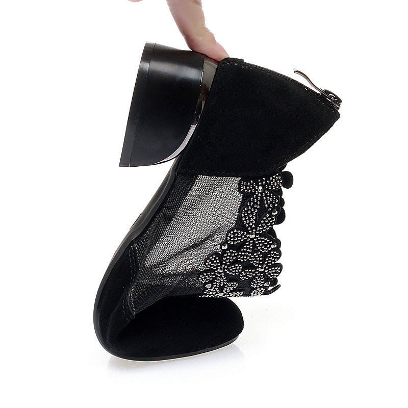 Women's Autumn Mesh Mid Chunky Perforated Retro Sandals