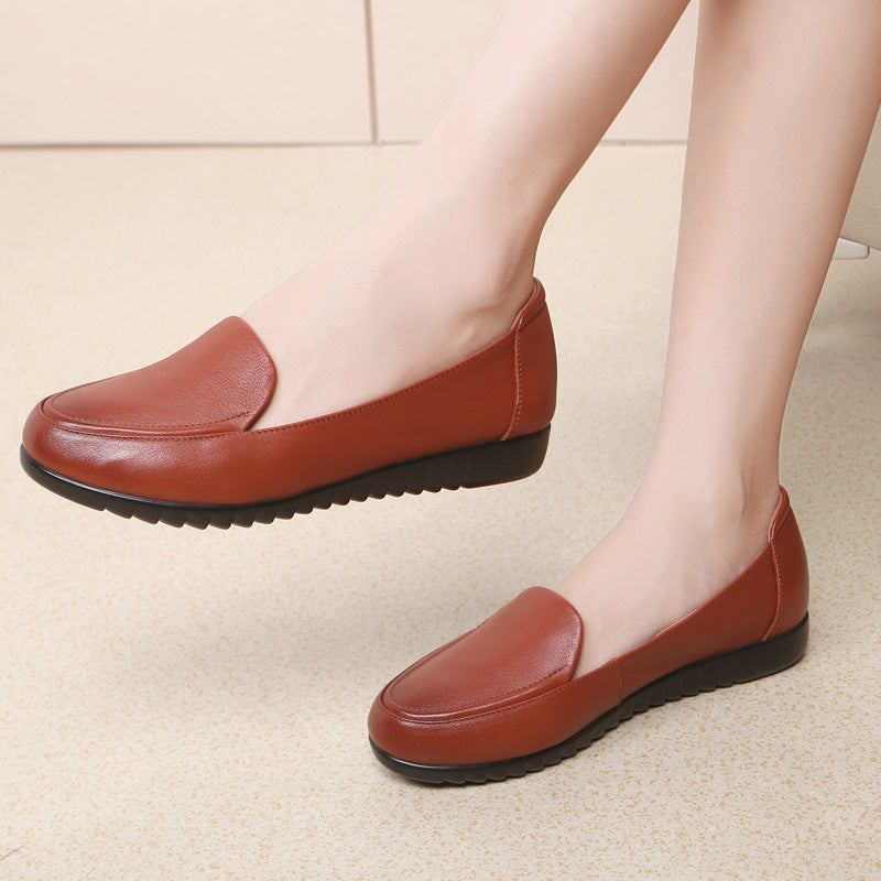 Women's Soft Bottom Elders Grandma Flat Comfort Leather Shoes