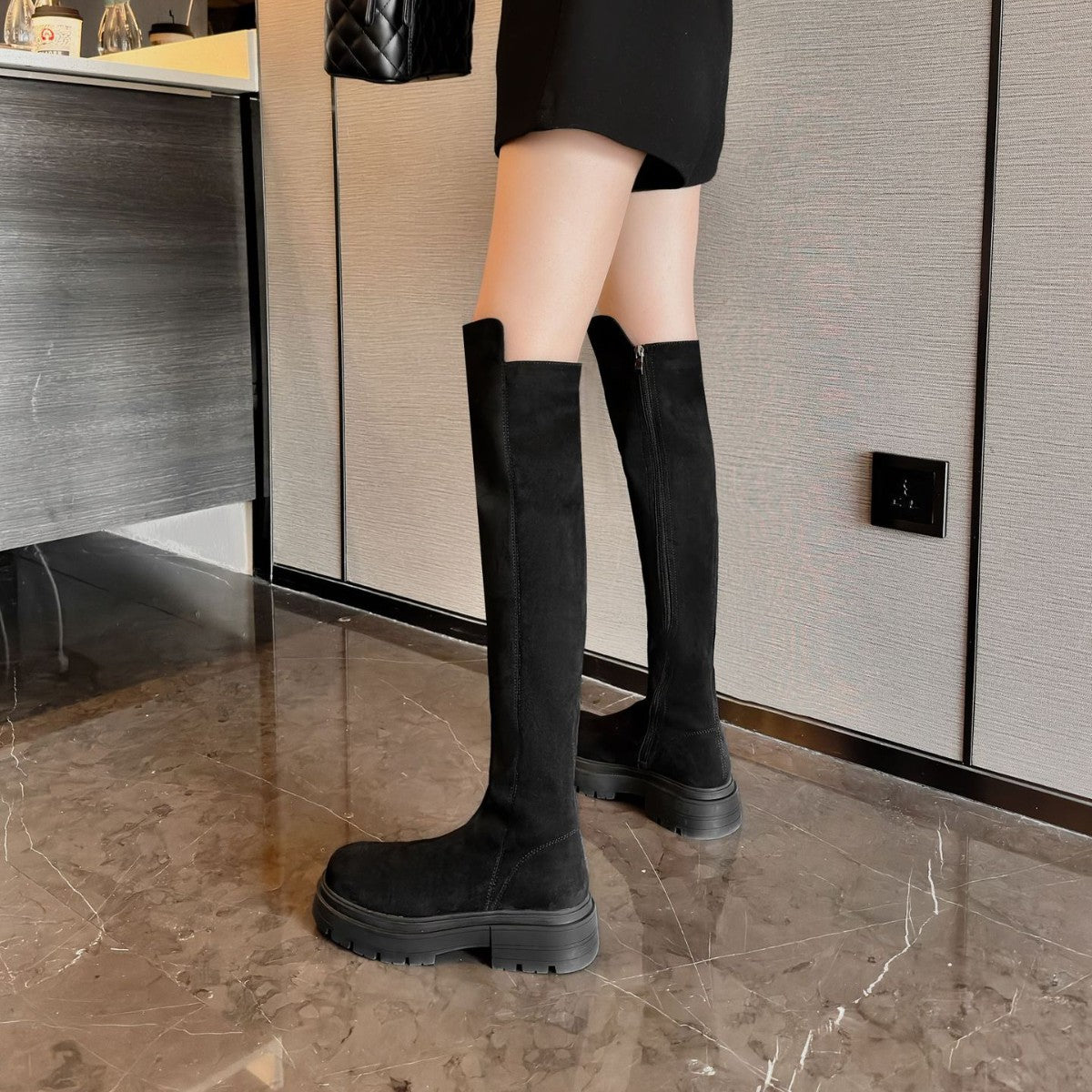 Women's Knee Stretch Knight Thick-soled Suede For Women's Leather Boots