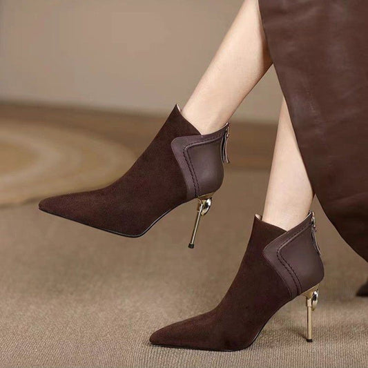 Women's Stiletto Ankle Classy High Short Frosted Women's Leather Boots
