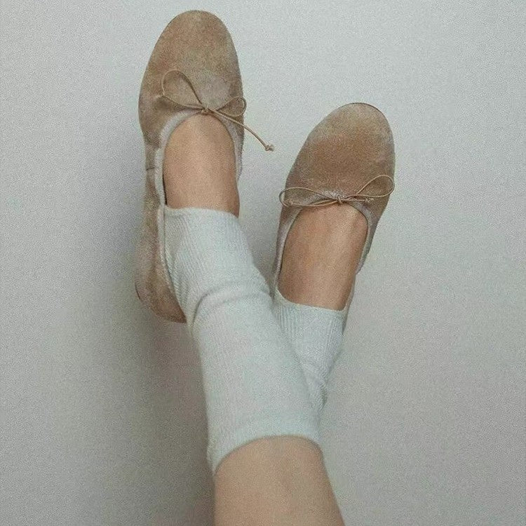 Style Retro Flat Bottom Bow Low-cut Slip-on Ballet Female Fleece-lined Women's Casual Shoes