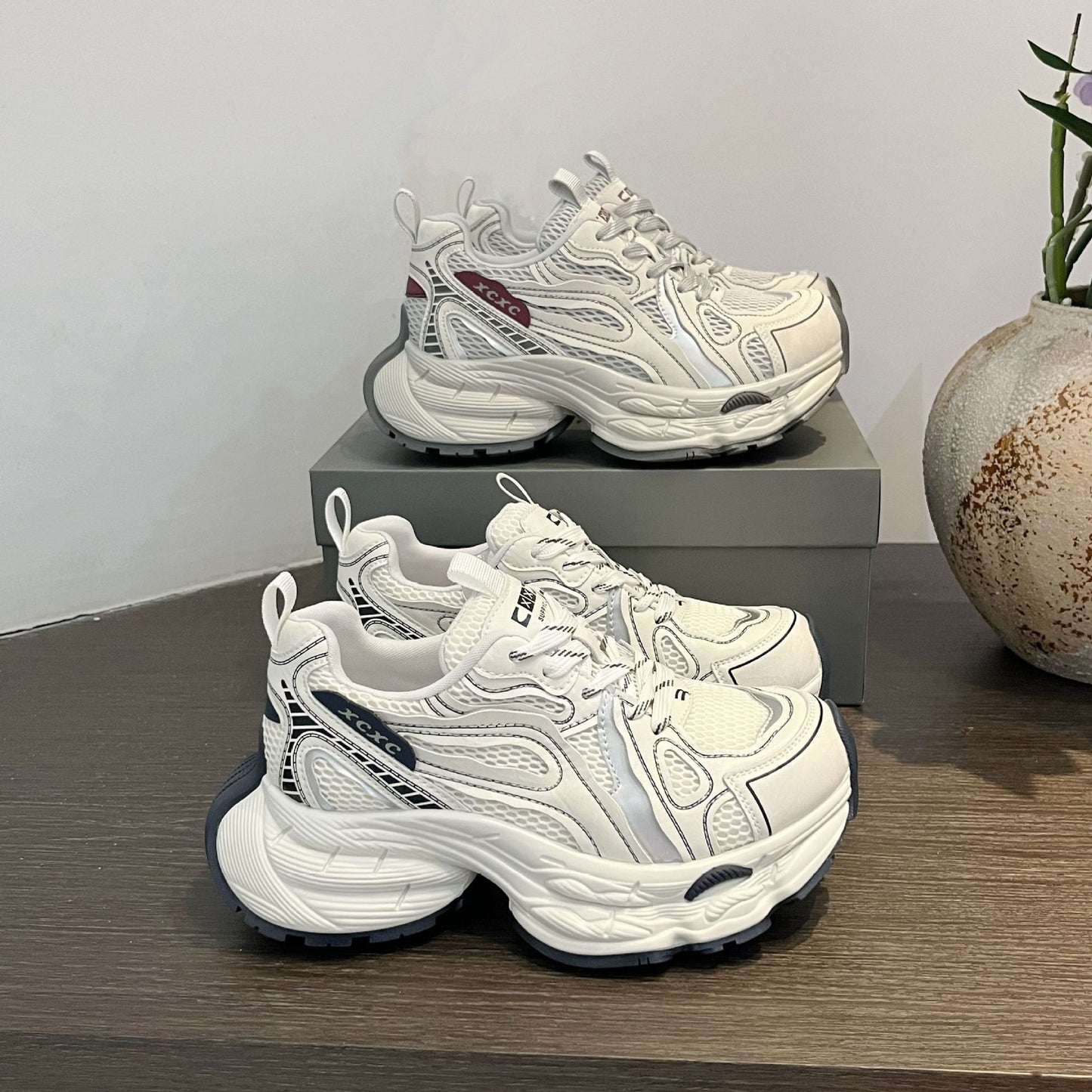 Women's Mesh Dad Spring Round Toe Platform Thick Bottom Women's Sports Shoes