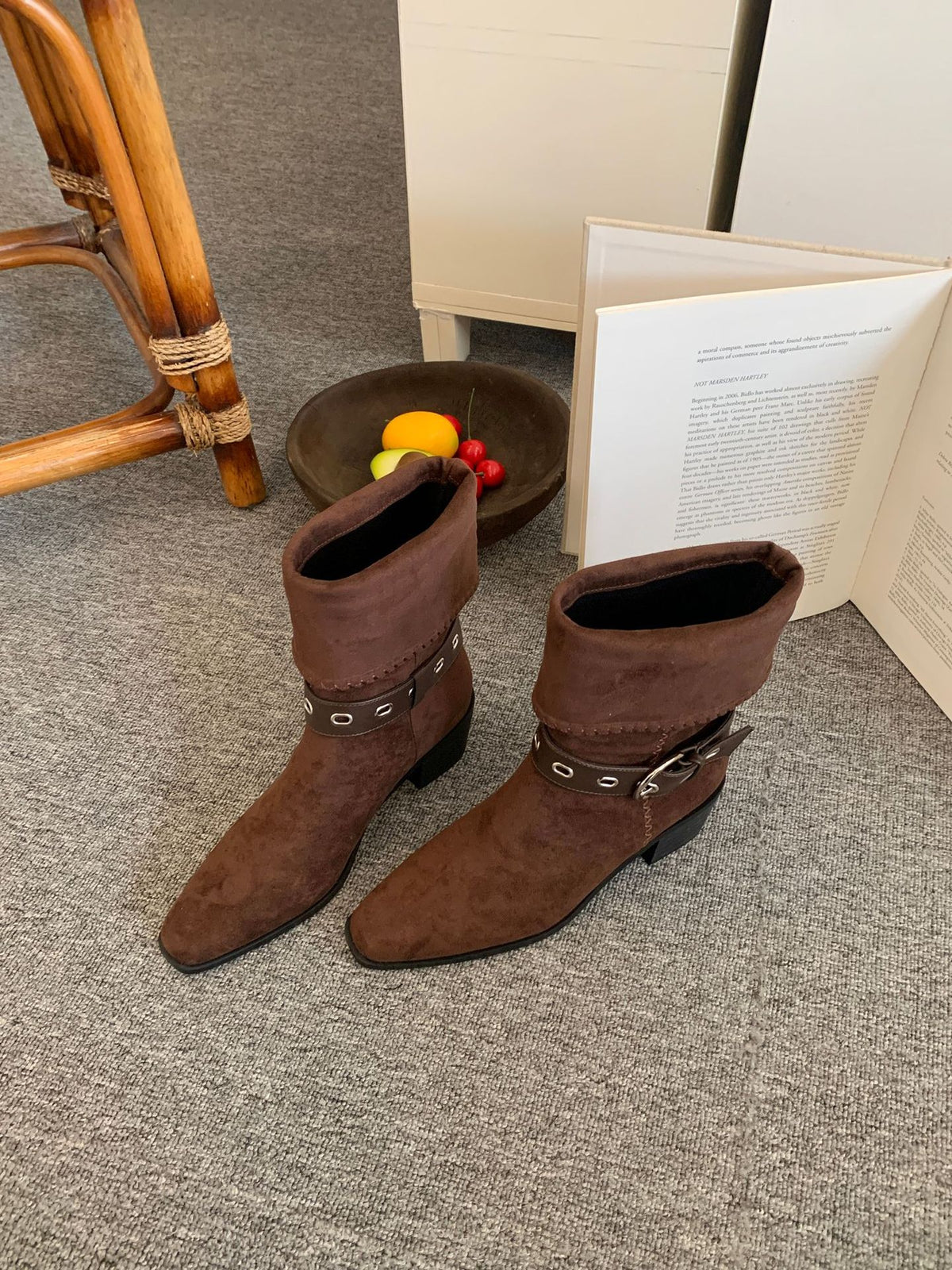 Women's Knight Vintage Suede Northwest Style Cowboy Square Toe Chunky Women's Leather Boots