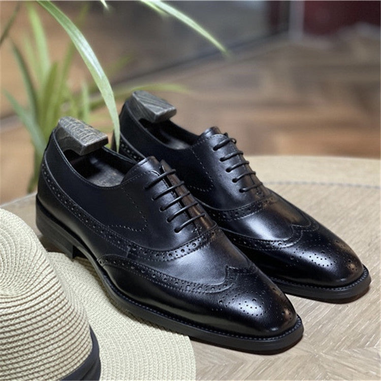 Men's Korean Autumn Genuine Breathable Brogue Carved Leather Shoes