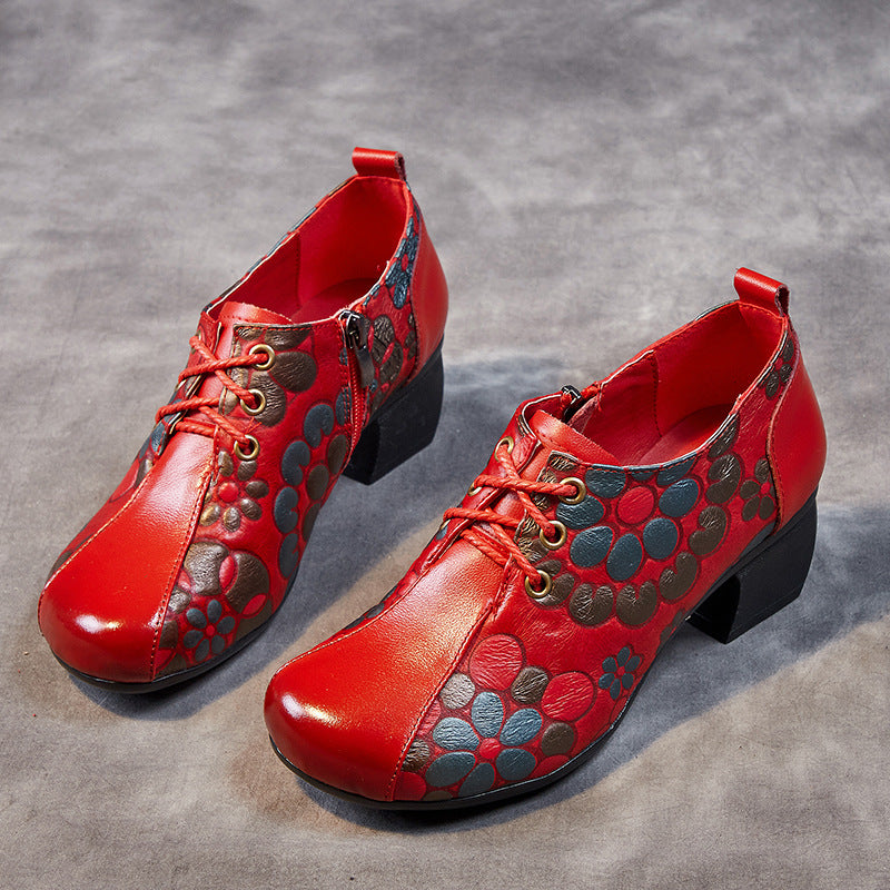 Women's & Men's Retro Ethnic Style Autumn Chunky Soft Bottom Cowhide Men's Shoes