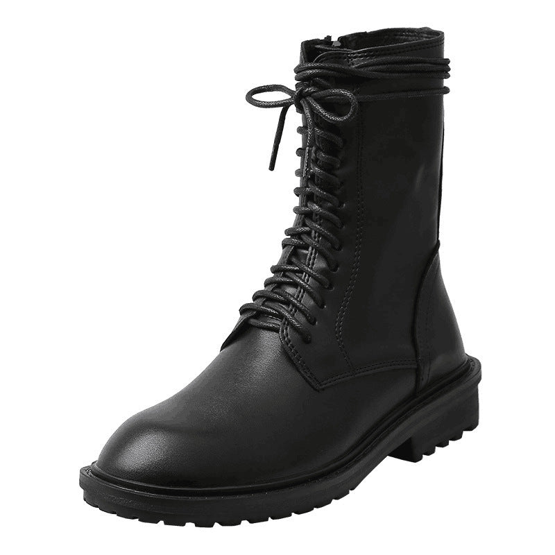 Women's Breathable Motorcycle Thin Short Low Round Women's Leather Boots