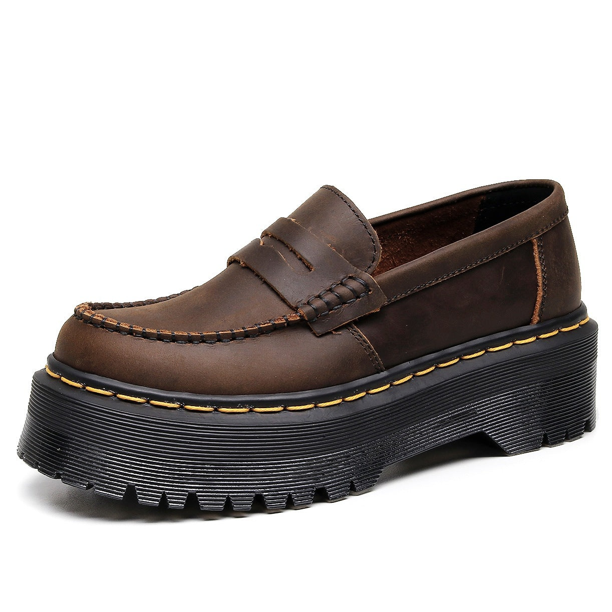 Women's First Layer Fashion Commuter Crazy Horse Black Platform Loafers