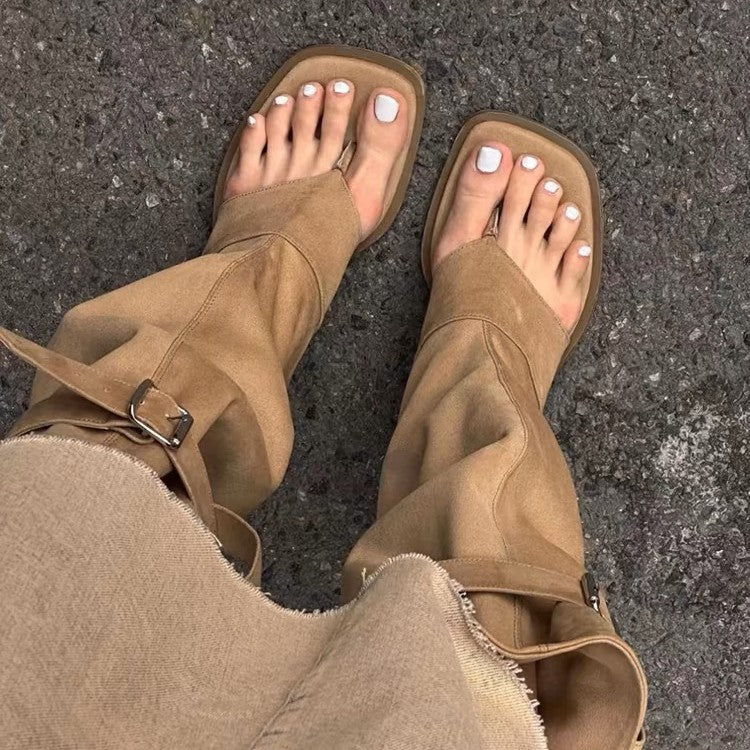 Women's Flip-flops Height Increasing Insole Retro Western Boots