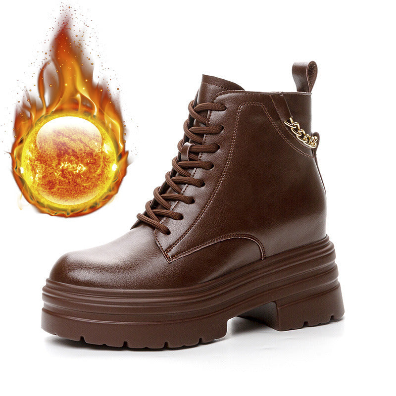 Women's Platform Height Increasing Insole Versatile Martin Women's Leather Boots