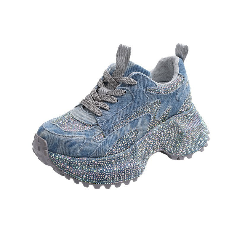 Women's Large Size Starry Rhinestone Dad Platform Height Women's Sports Shoes