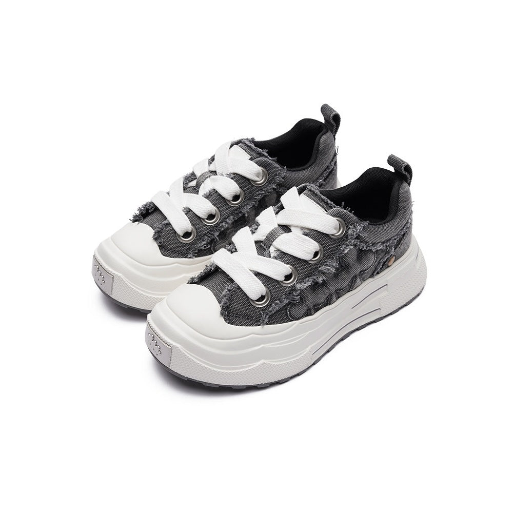Women's & Men's Ensemble Thick Sole Increased Retro Destroyed Denim Men's Canvas Shoes
