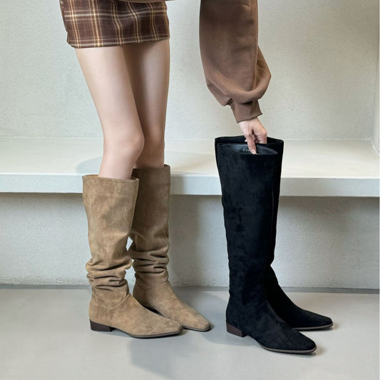 Style Retro Pointed Suede Long Female Wide Tube Boots