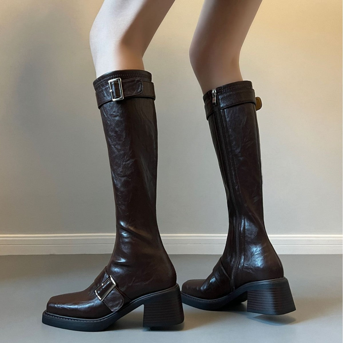 Long Female Knight Thick Below The Women's Leather Boots