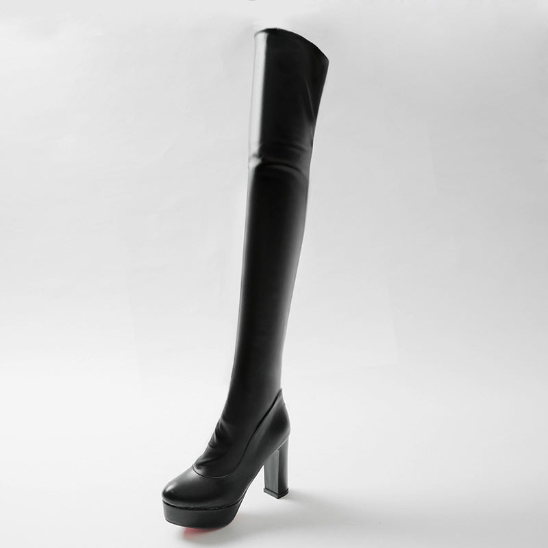 Women's Large Small Size Spring Waterproof Platform Thick High Women's Leather Boots