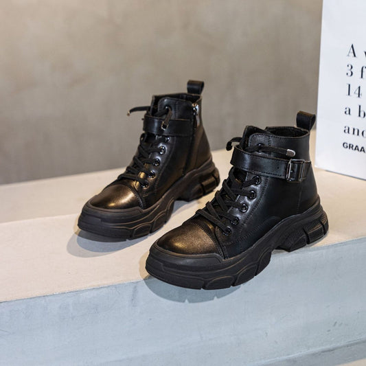 Women's Round Head Buckle Martin For Solid Sneakers