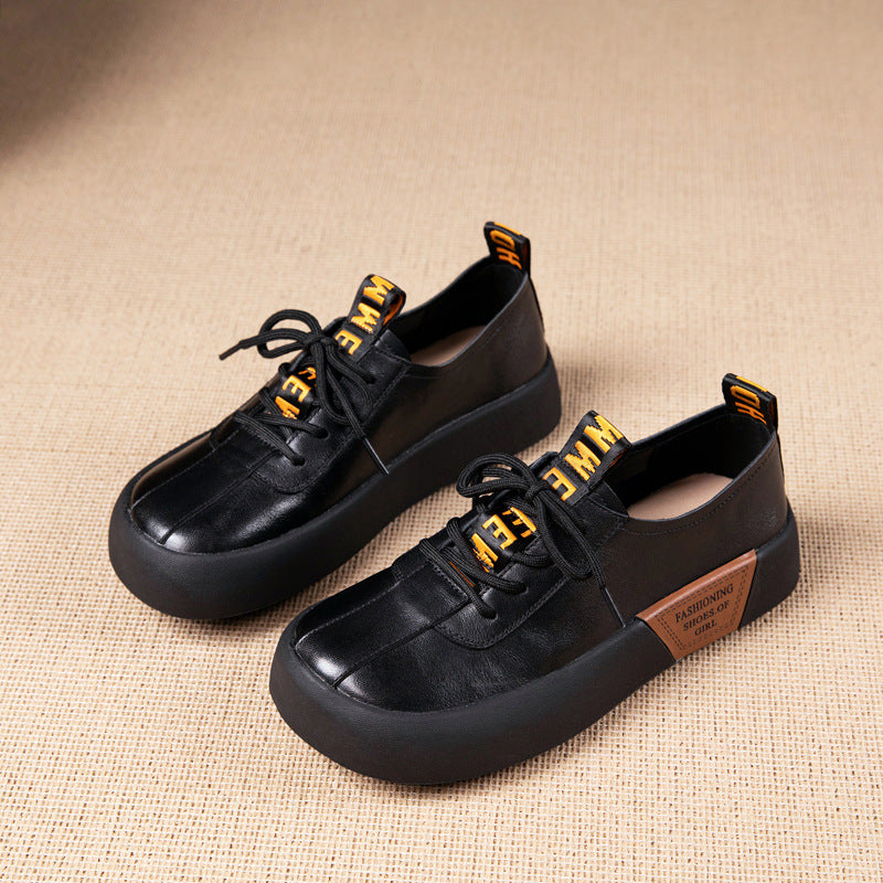 Women's Layer Cowhide Genuine Brogue British Style Casual Shoes