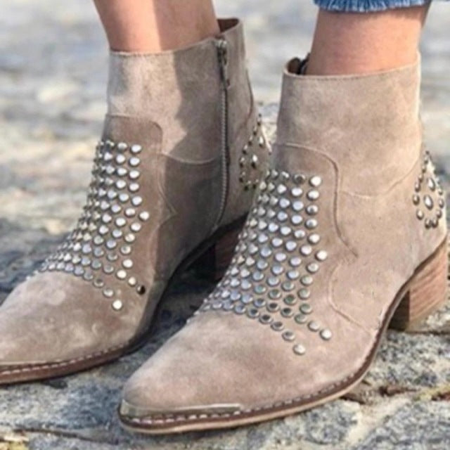 Women's Retro Side Zipper Thick Sequined Rhinestone Heels